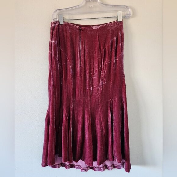 ZARA | Silk skirt crushed velvet raspberry pink red midi sz 6 - Picture 2 of 5